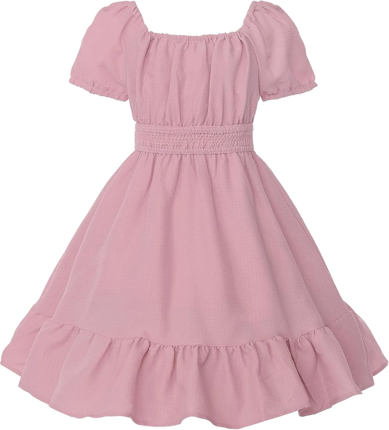 Uhnice Girls Summer Casual Dress Bow Tie Back Dresses Off Shoulder Ruffled Hem