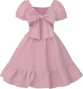 Uhnice Girls Summer Casual Dress Bow Tie Back Dresses Off Shoulder Ruffled Hem