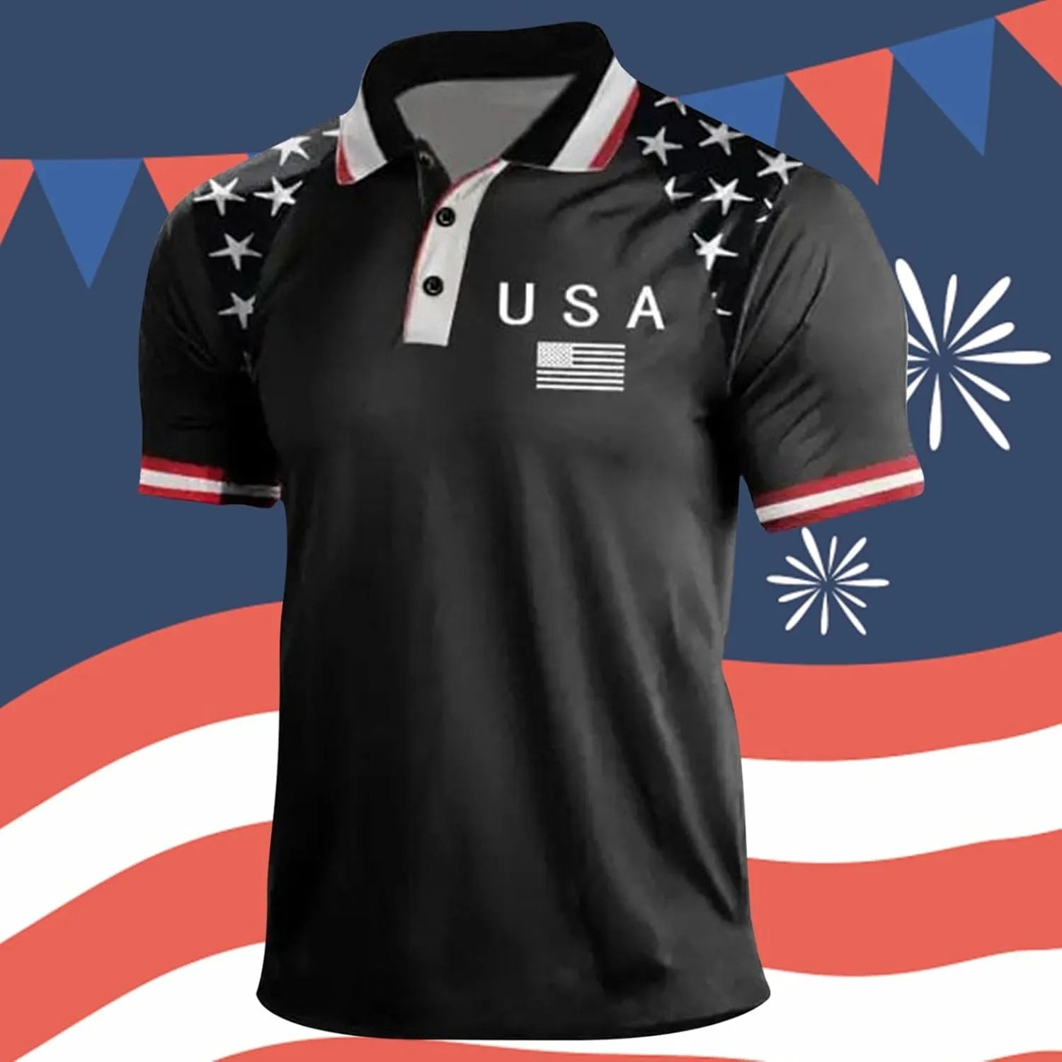 USA 4th of July Shirts for Men American Flag Red White Blue Star Striped Patriotic T-Shirts Indepedence Day Tops