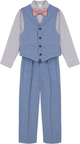 Van Heusen Boys' 4-Piece Formal Suit Set, Vest, Pants, Collared Dress Shirt, and Tie