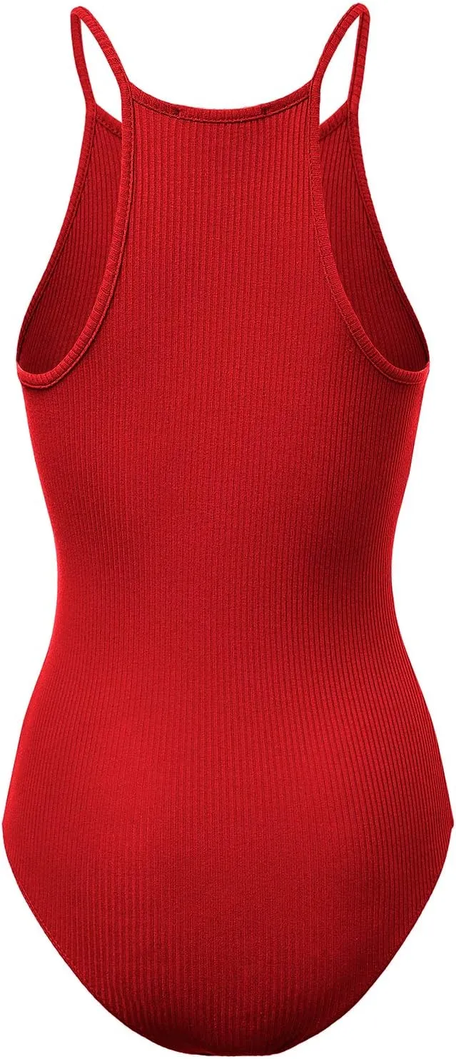 Women's Ribbed Tank Tops Shapewear Crew Neck Racerback Spaghetti Bodysuits