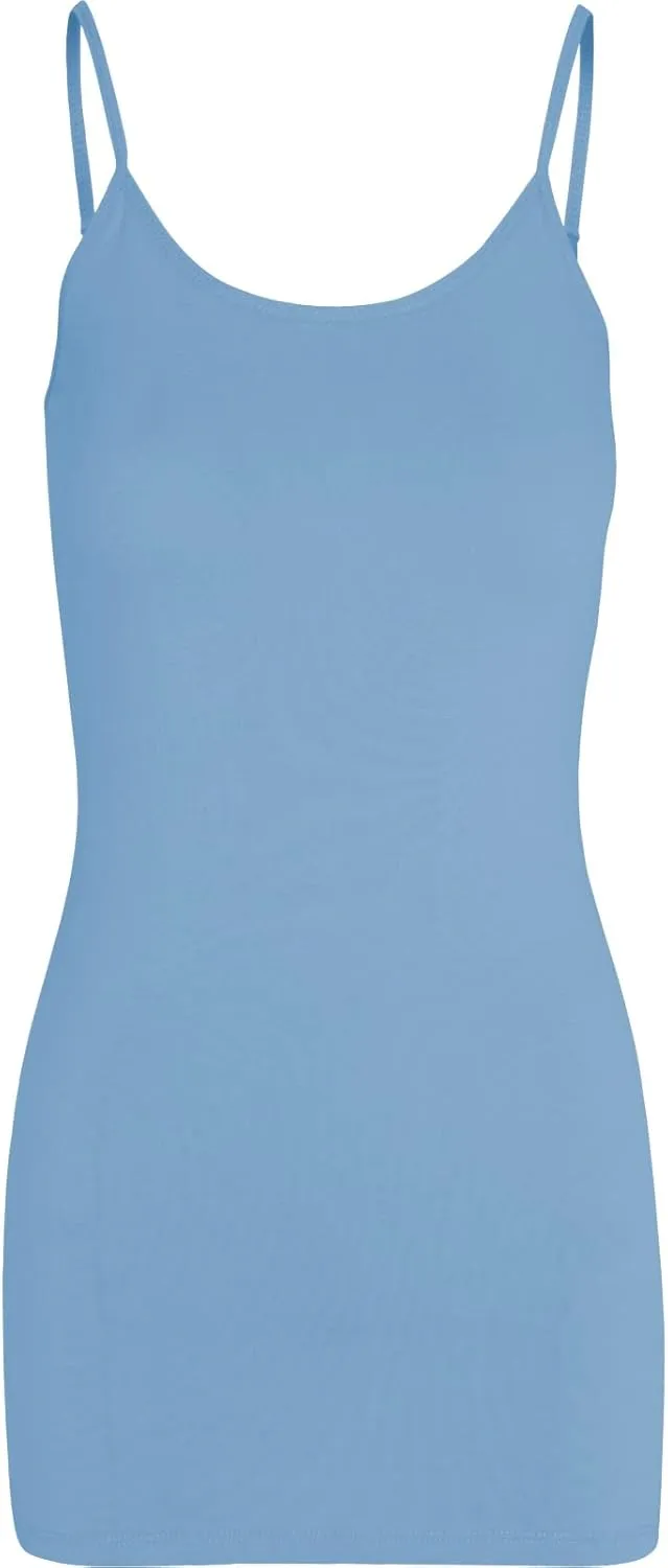 Women's Spaghetti Strap Stretch Cotton Long Cami Camisole Tank Top