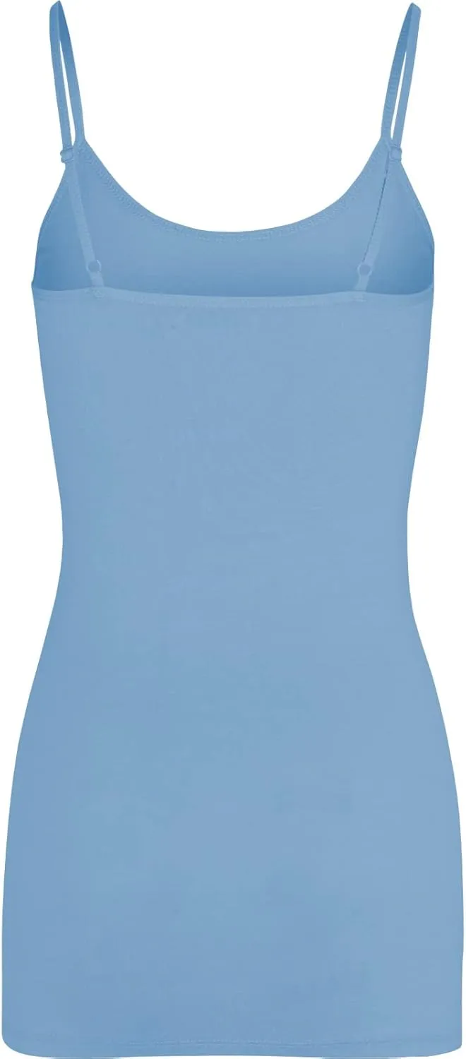 Women's Spaghetti Strap Stretch Cotton Long Cami Camisole Tank Top
