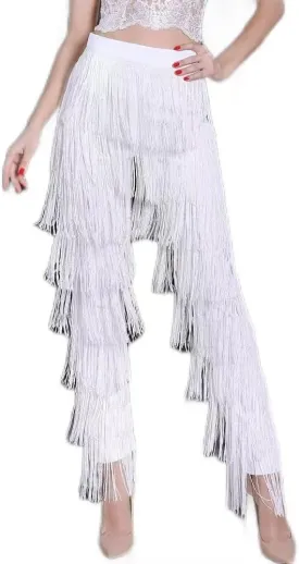 ZBH1985 Women's Latin Dance Pants Tassel Ballroom Dance Professional Black Adult Fringe Rumba Tango Salsa Practice Pants