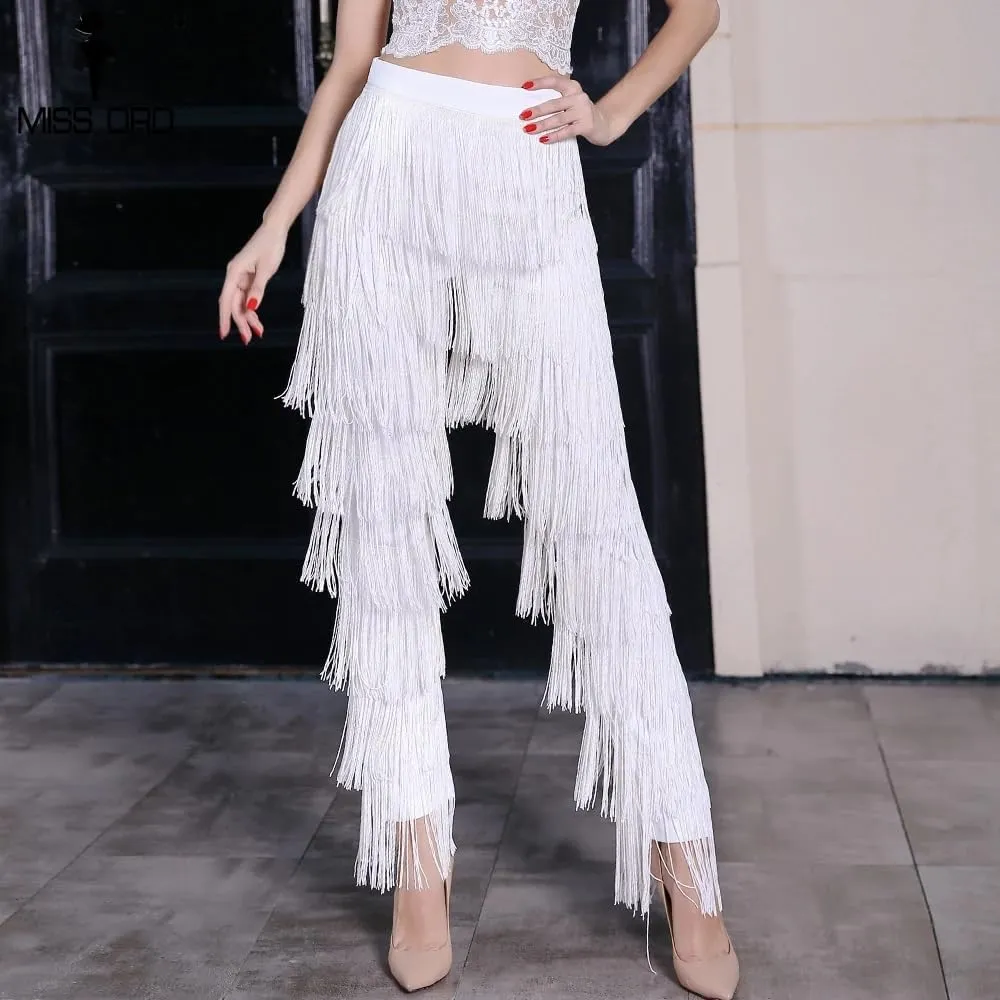 ZBH1985 Women's Latin Dance Pants Tassel Ballroom Dance Professional Black Adult Fringe Rumba Tango Salsa Practice Pants