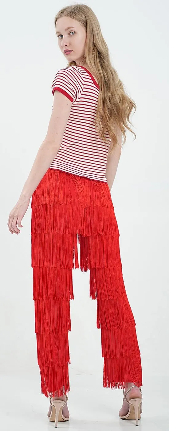 ZBH1985 Women's Latin Dance Pants Tassel Ballroom Dance Professional Black Adult Fringe Rumba Tango Salsa Practice Pants